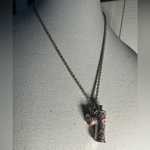 Older silvertone charm Hairspray can necklace - Picture 2 of 7